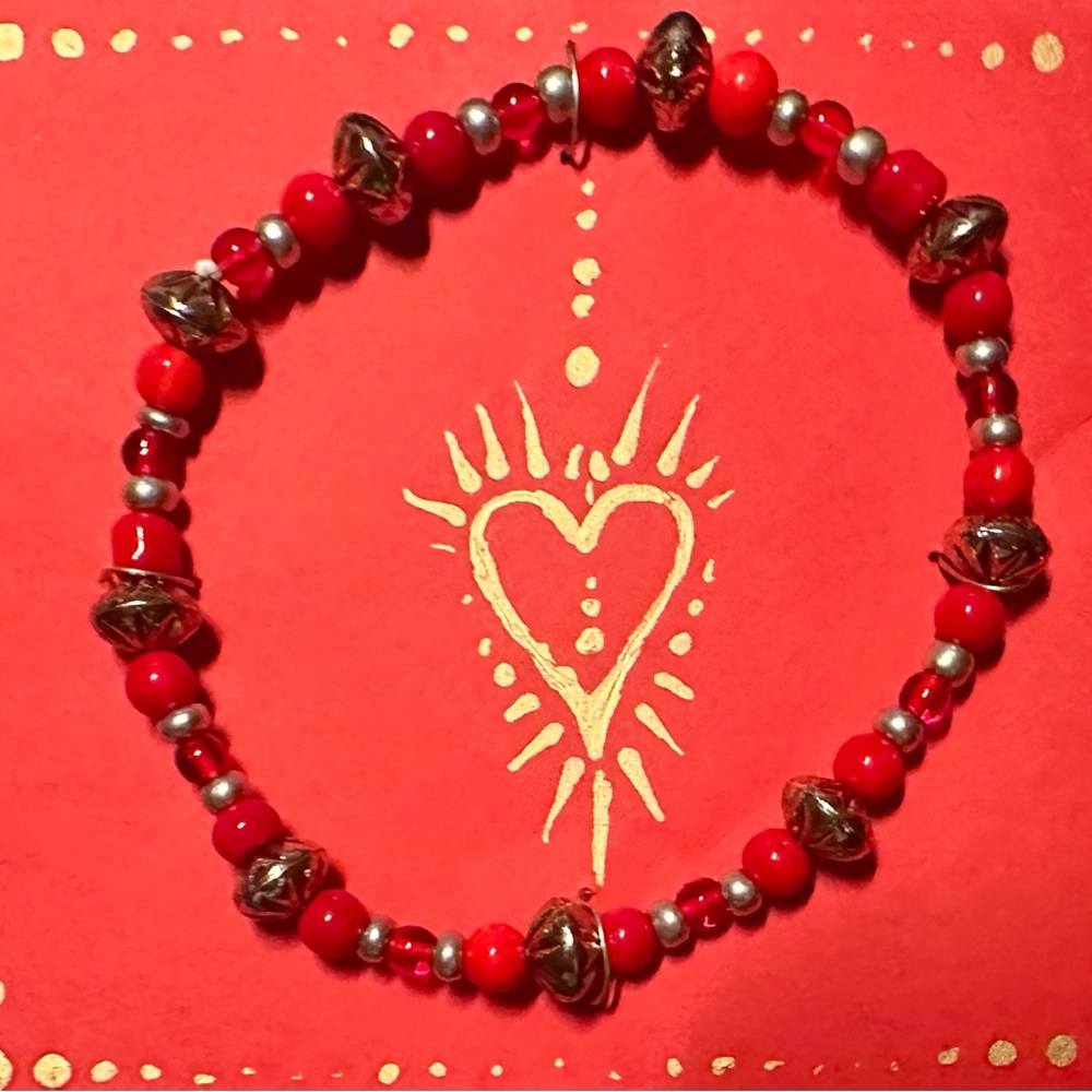 Red and silver beaded bracelet